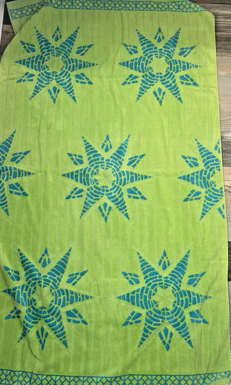 Vintage Palm Cove XL Beach Towel Green Blue Nautical 80s